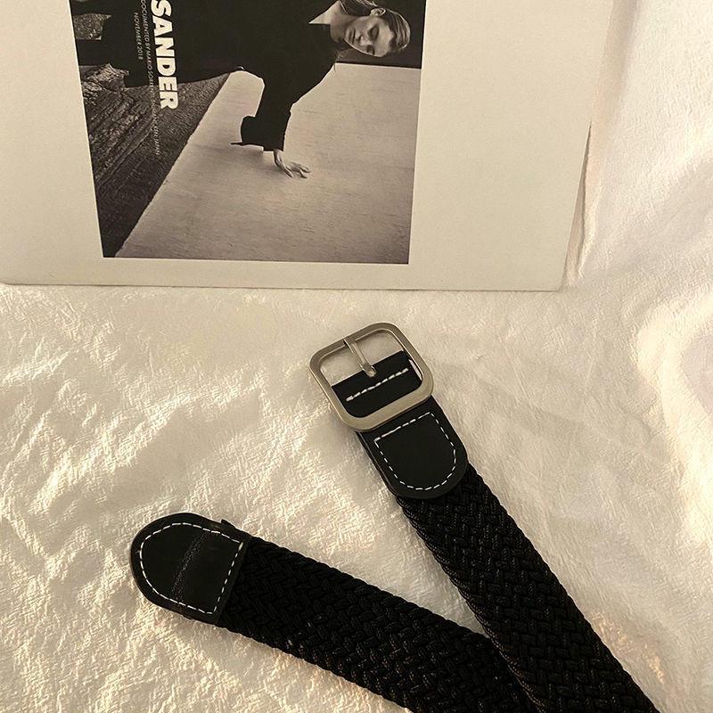 Unisex Fashionable Canvas Belt With No Hole Design And Chic Buckle Square