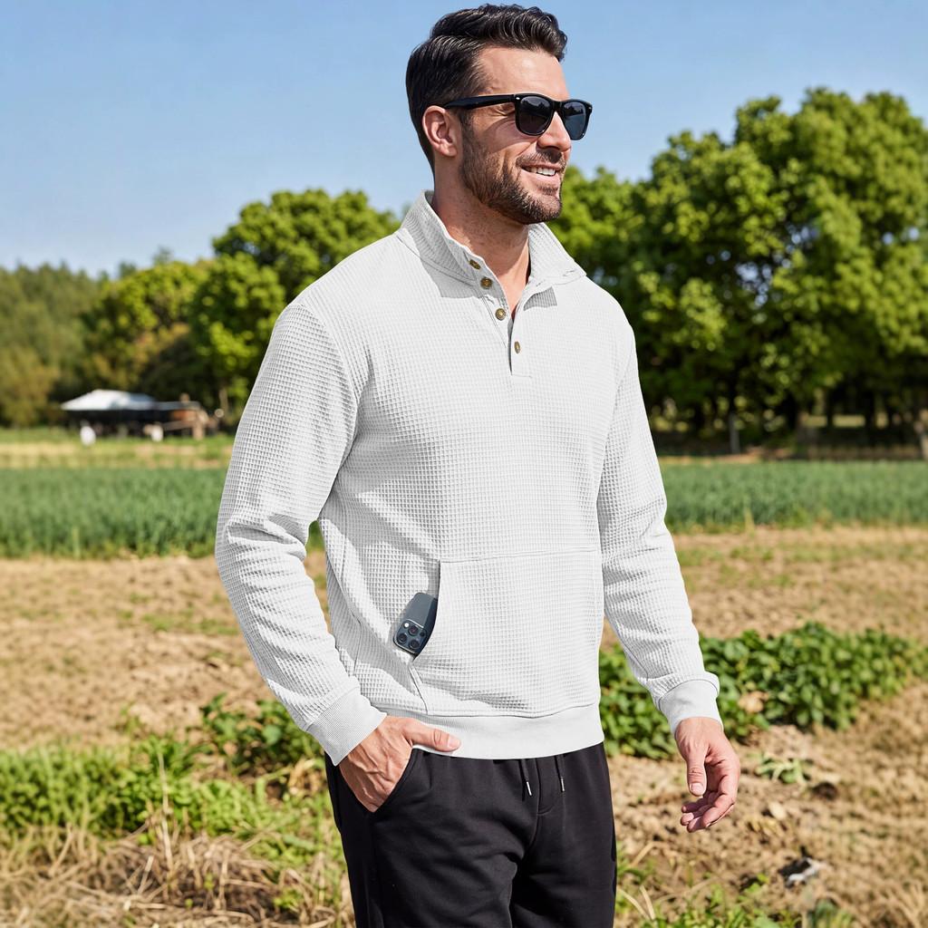 Polyester Long Sleeve Polo Shirt With Stand Collar And 3d Pocket For Casual Urban Men