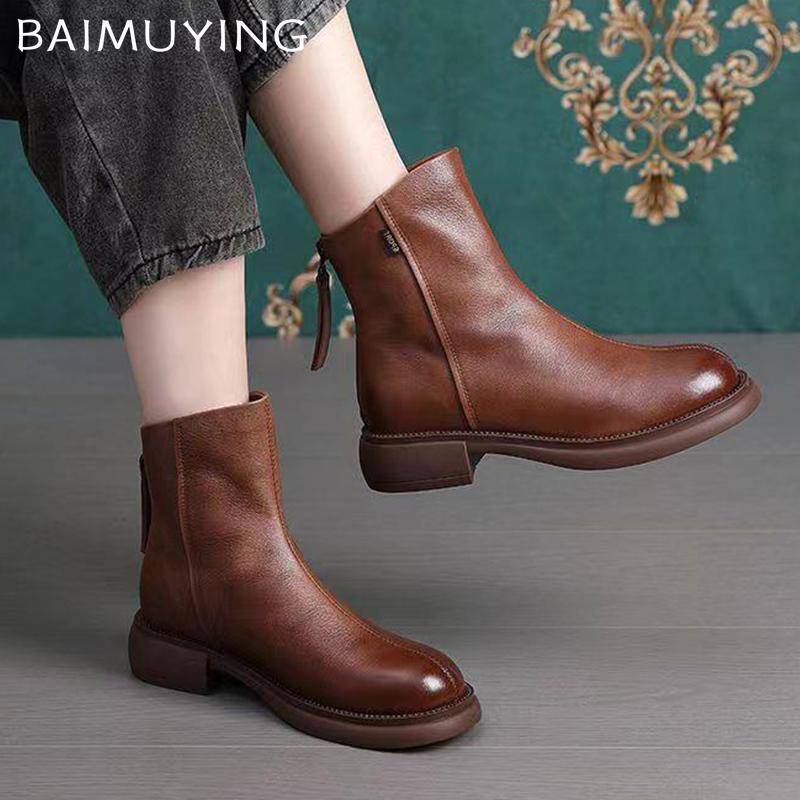 Flats Women Ankle Boots Leather Designer Retro Shoes 2025 Trend Winter New Brand Classic Goth Gladiator Motorcycle Botas Mujer