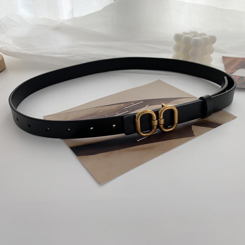 Stylish Womens Genuine Leather Vintage Versatile Double Layer Cowhide Black Belt