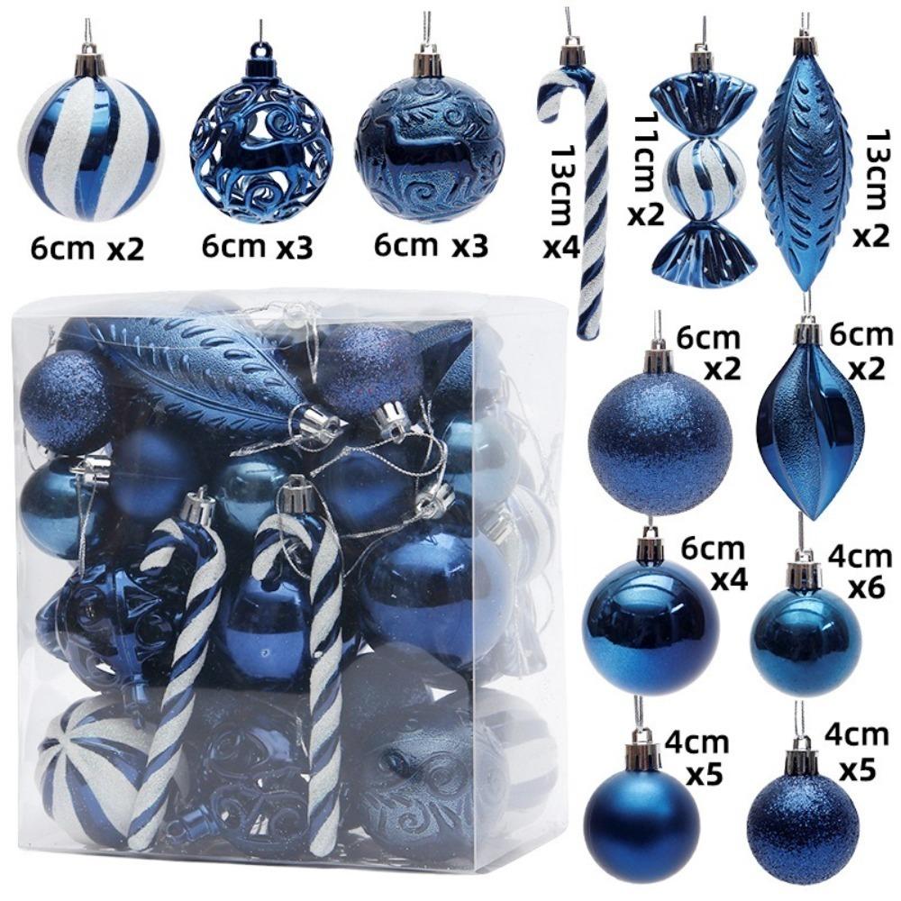 40PCS Electroplated Painted Christmas Tree Balls Ornaments Candy Cane Design Colored Christmas Tree Party Decoration