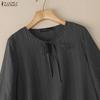ZANZEA Women Casual Round Neck 3/4 Sleeve Loose Blouse