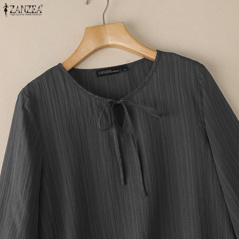ZANZEA Women Casual Round Neck 3/4 Sleeve Loose Blouse