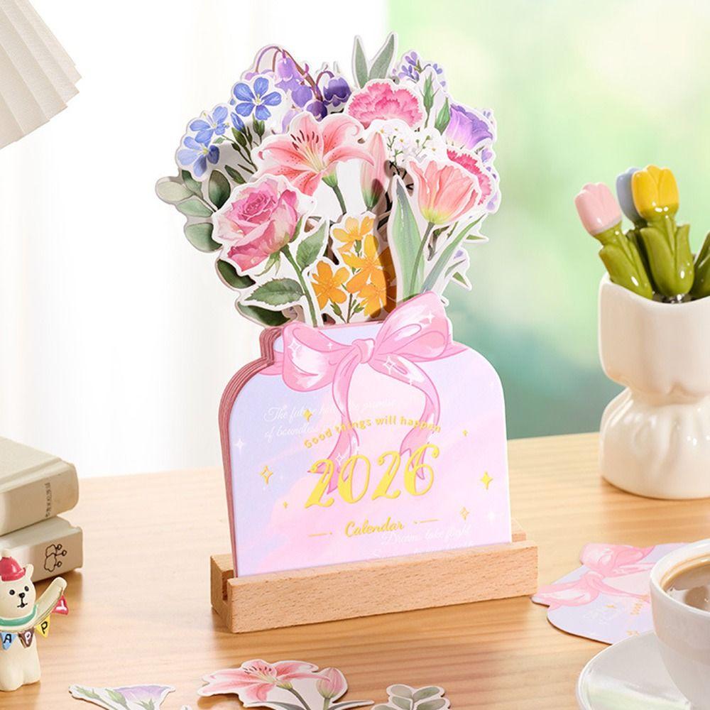 Vase Shaped Bloomy Flowers Desk Calendar Detachable Base Monthly Planner  for Table Desk Decor