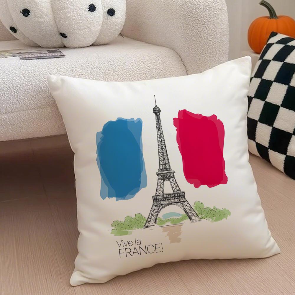 City Romantic Paris France Cushion Cover Throw Pillow Cover Hidden Button Durable Polyester Chair Cushion