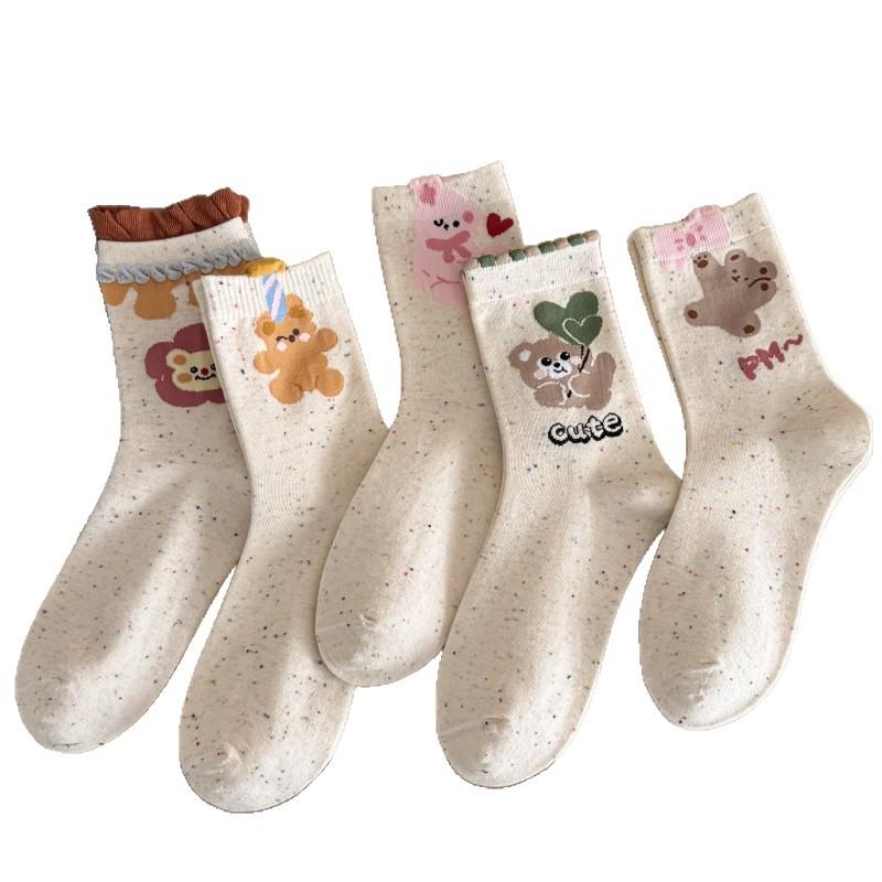 Cute Bear Socks Medium Tube Socks Idea Yarn Bear Cute Cartoon Socks Trendy Outer Socks