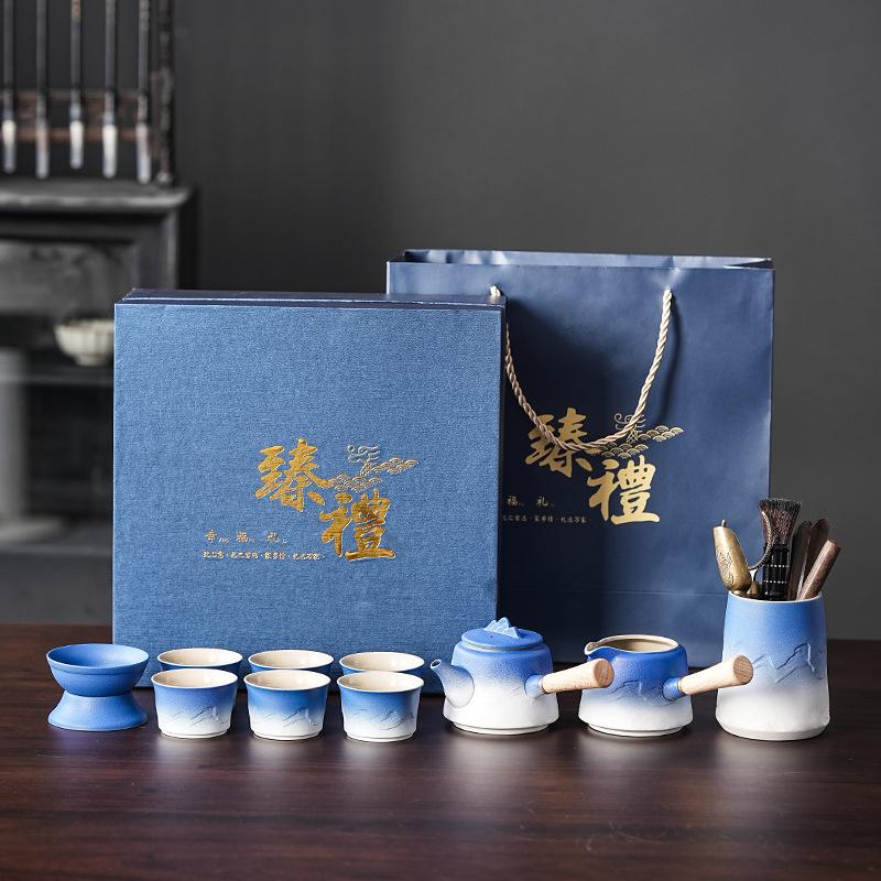 Coarse pottery retro/Shanhai side pot tea set gradual change kung fu tea set business high-end enterprise