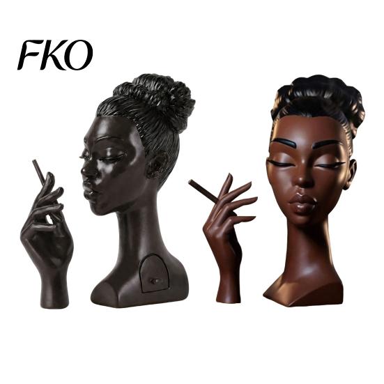 Home Decor Incense Burner Holder, Black Woman Head Sculpture, Multifunctional Desk Handcrafted Aromatherapy Suitable for Bedroom and