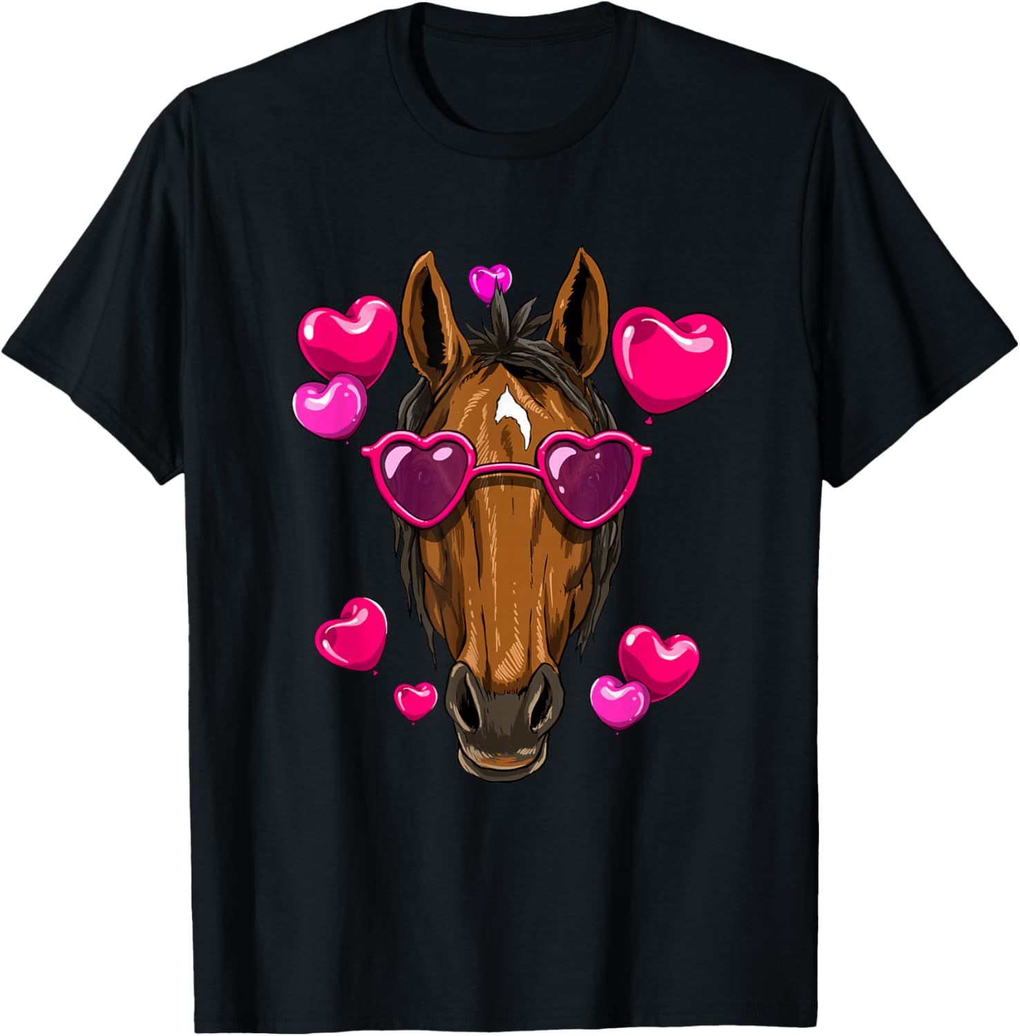 

Horse Wearing Heart Sunglasses Valentine Day Graphic T-Shirt Funny Equestrian Lover Tee 4XL