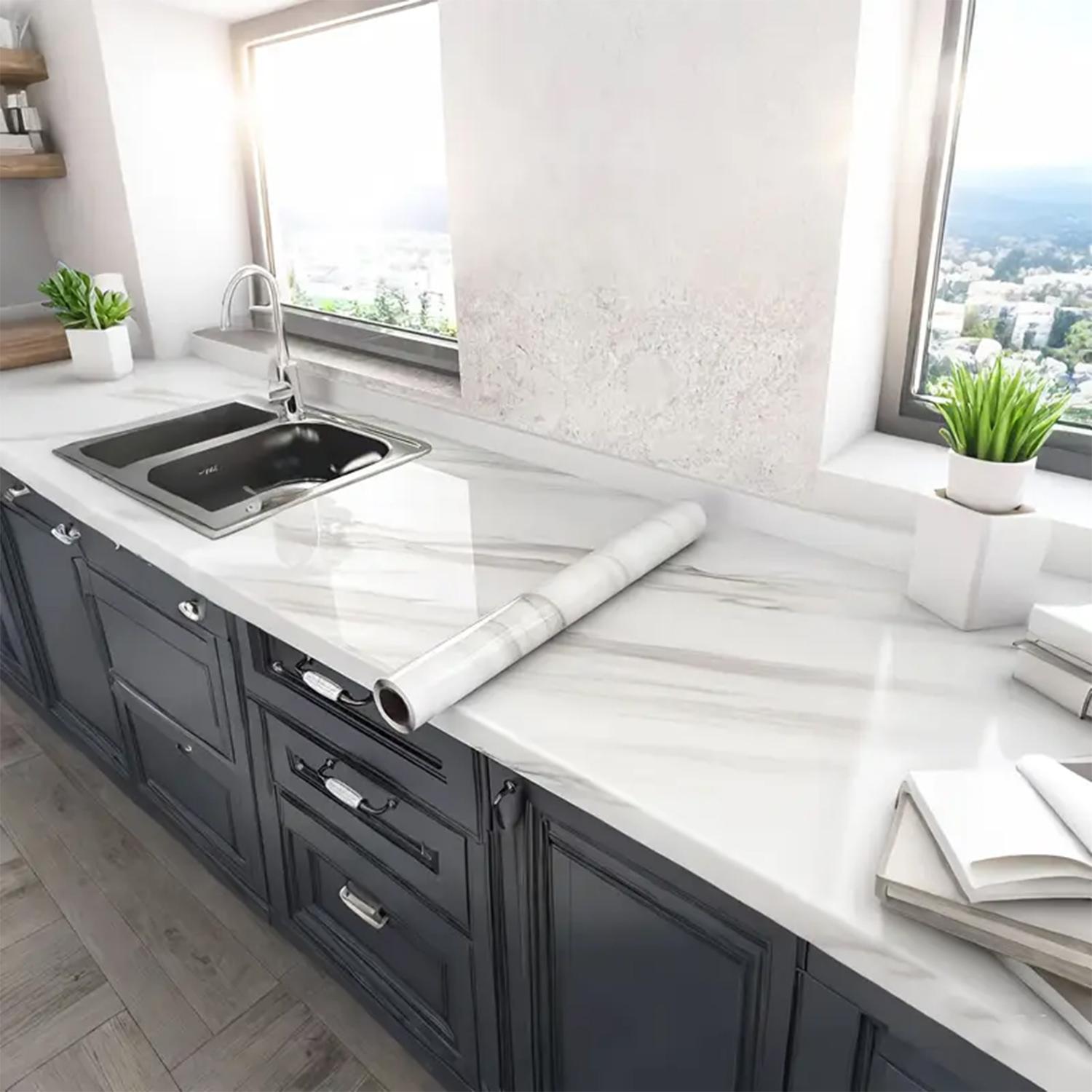 

1 рулон обоев из мраморной алюминиевой фольги, термостойкие, кухонные наклейки, самоклеящиеся обои, ПВХ, наклейки на стены для ванной комнаты 55x100cm