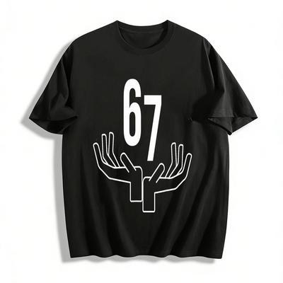 Fun Number 67 Palm Print Casual Short Sleeve T-Shirt Pure Cotton T-shirt