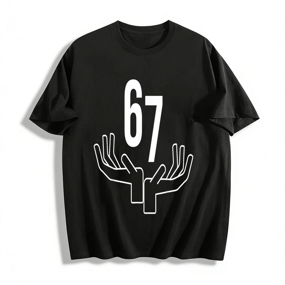

Fun Number 67 Palm Print Casual Short Sleeve T-Shirt Pure cotton T-shirt XXS