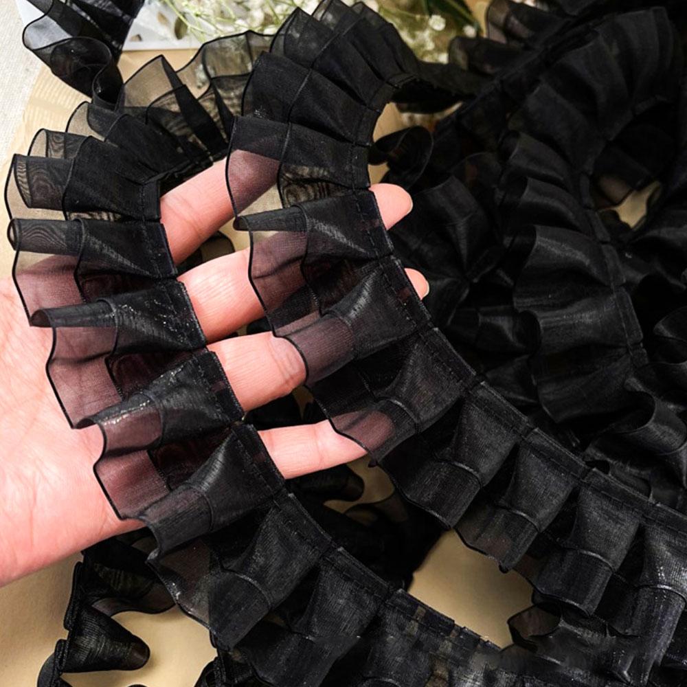 2026 Trendy 4CM Organza Lace Ribbon Double Layer Lotus Leaf Trim for Party Dress Skirt Hem Applique & DIY Home Decor