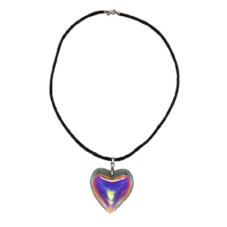 Punk Black Rope Chain Glass Heart Pendant Choker Necklace Birthday Ornament