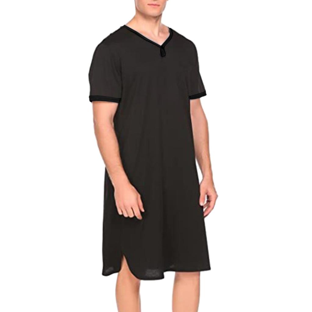 Men's Short Sleeve Thin Lengthened Leisure Loose Skin Friendly Stretchy Robes Bathrobes Vintage Nightgown