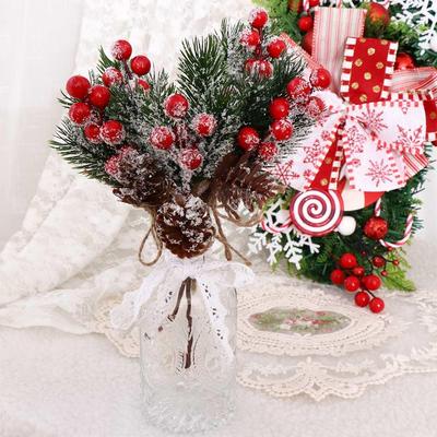 Flower Pine Cone Xmas Holly Flower Pine Branch Artificial Pine Branch Christmas Berry Christmas Decoration Artificial Flower