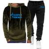 2023 Herren Neu Frühling und Herbst Langarm Farbverlauf Hoodie Freizeitjacke Sportmantel Top+Hose Set