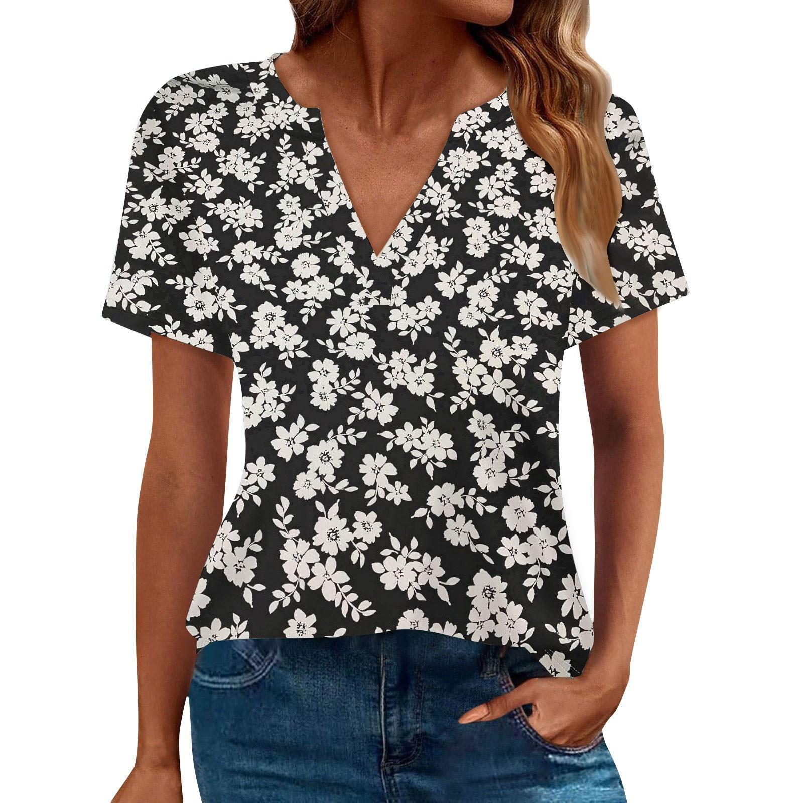 Women s Summer Fashion Casual Short Sleeve V Neck T-Shirt Tops XL