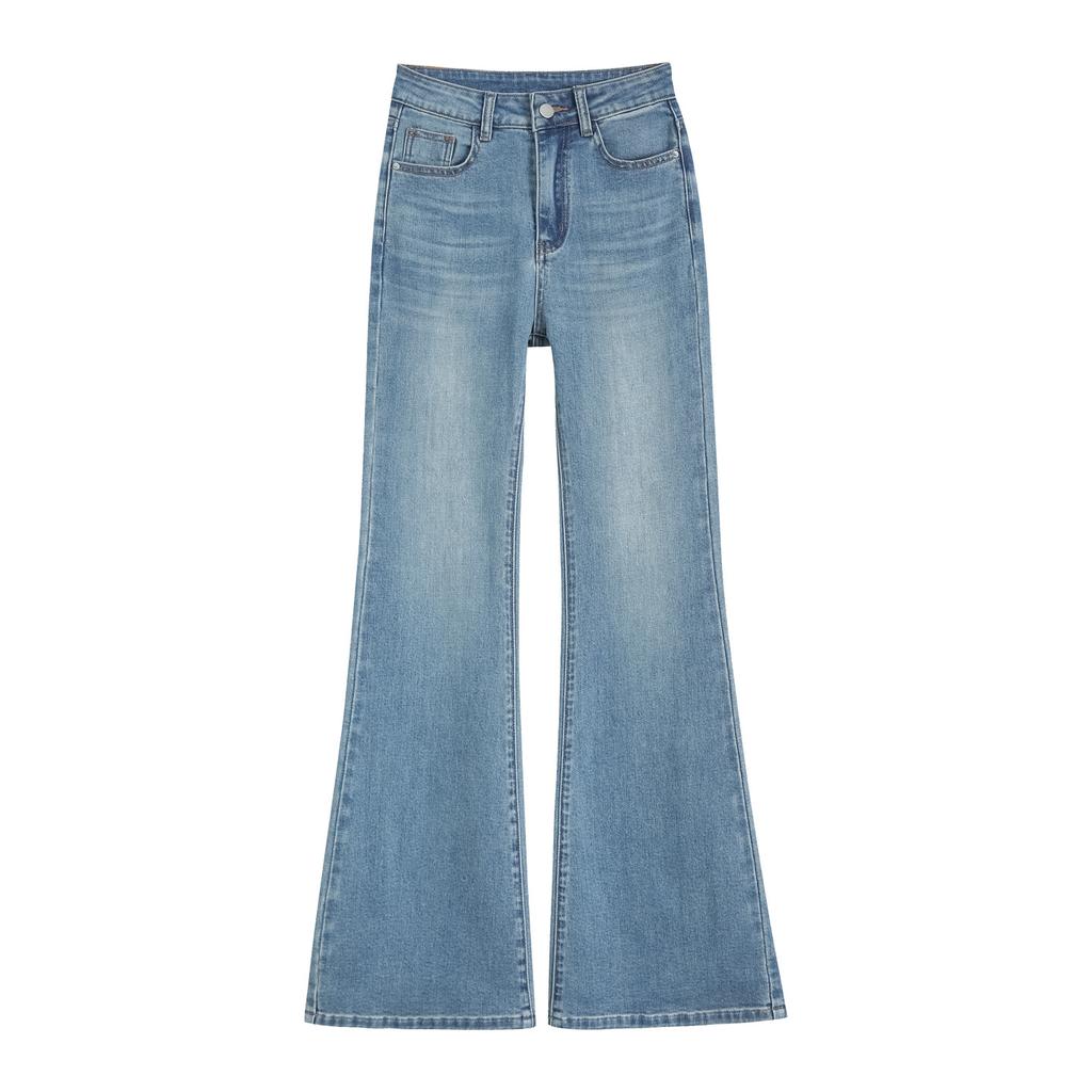Retro high-waisted Spice Girl Flared Jeans Women's Spring New Elastic Slim Skinny Pear-shaped MM Micro Pants
