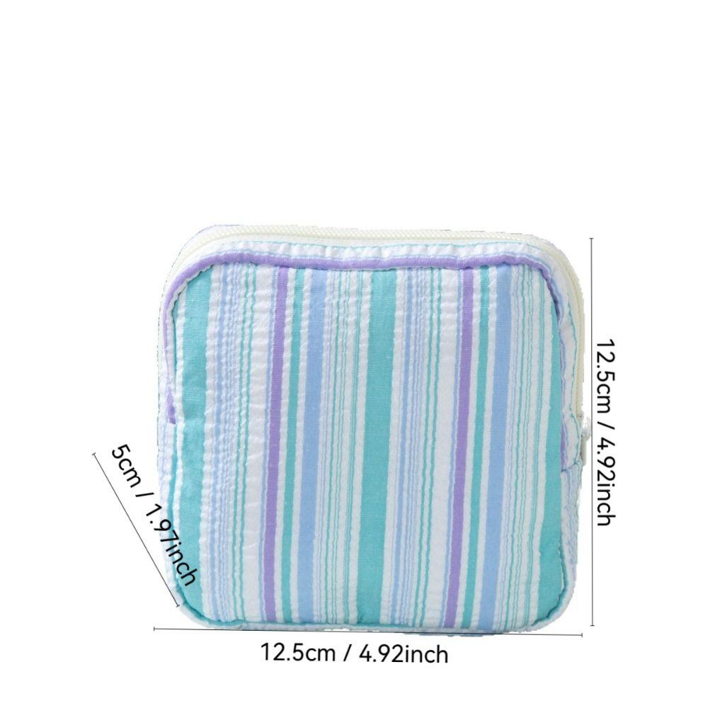 Striped Cosmetic Pouch Cotton Mini Zipper Organizer New Travel Coin Purse