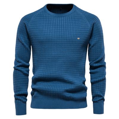 European and American Style Men's Autumn Winter Cotton Sweater Solid Knitted Crew Neck Pullover