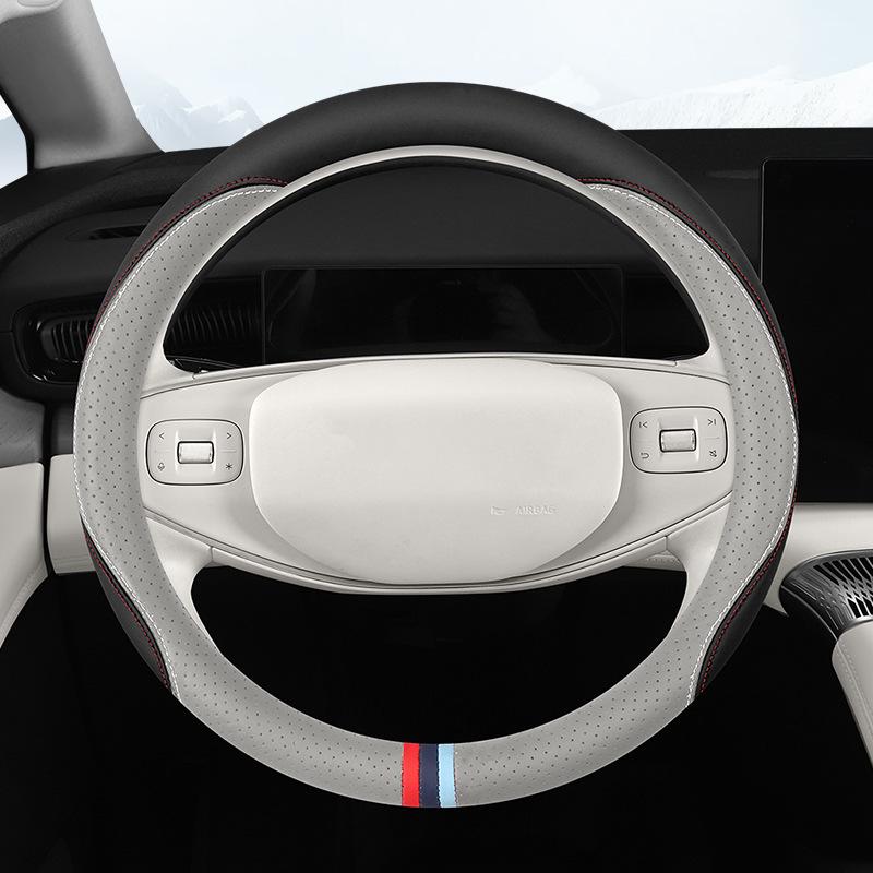 Ultra-Thin Anti-Slip Perforated Leather Steering Wheel Cover, Breathable No-Sew Design for All Seasons