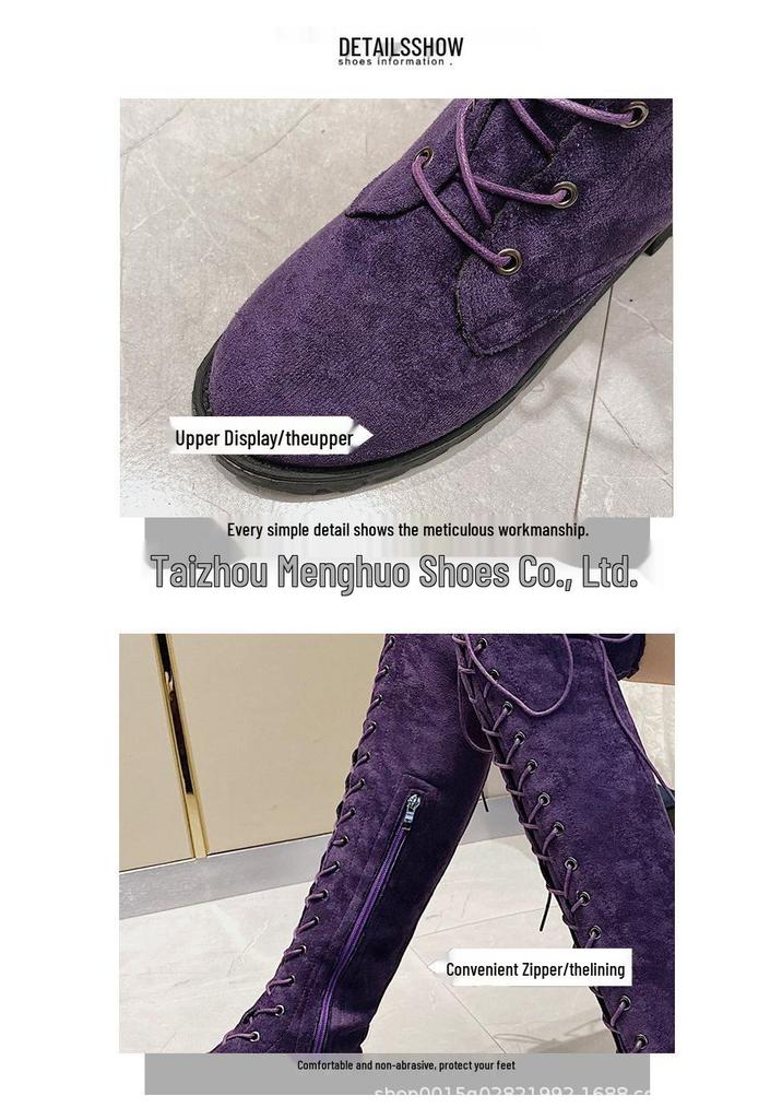 New Women's Over-the-Knee Round-Toe Martin Boots, Size 43 - Stylish European & American Design, Flat-Bottomed, In Stock