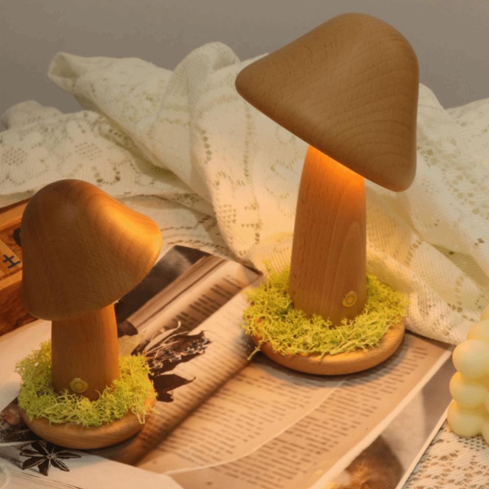 Warm Light Mushroom LED Night Light Beech Wood LED Light Twisted Mushroom Nightlight Three Colors Touch Switch