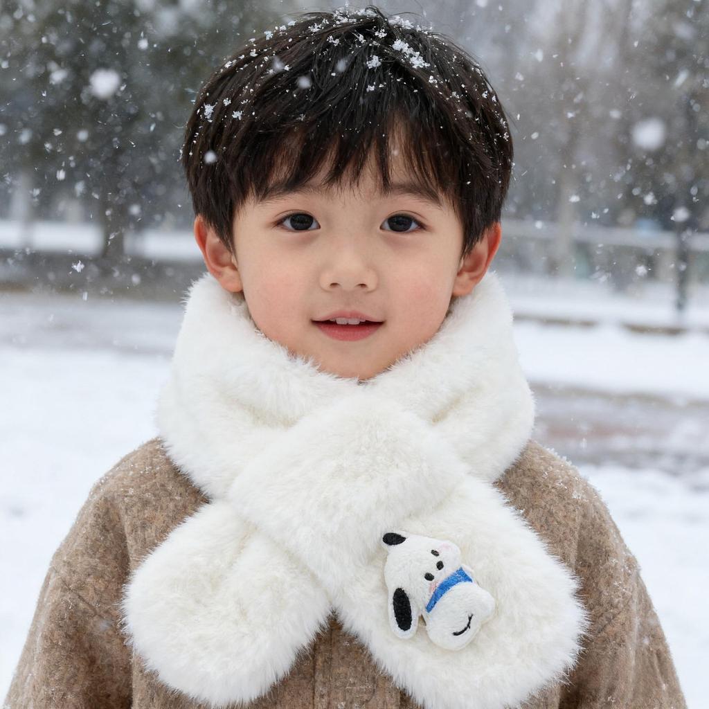 Adorable Kids' Furry Dog Scarf for Autumn/Winter - Cozy Single Color Cross Neck Warmer