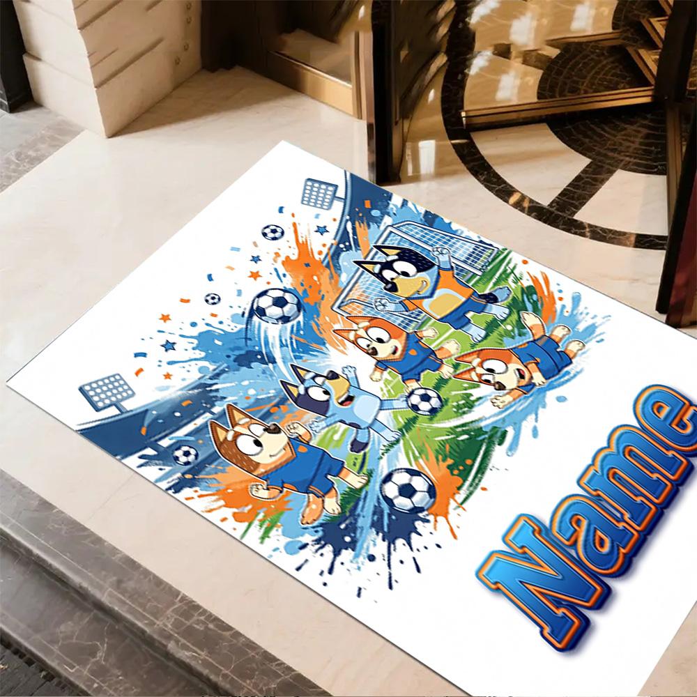 Football Fun Bluey Customize Your Name Area Rug Design for Hallway Bedrooms Entryway Study room Antislip Carpet Anime Office Decor Wedding Party Gift