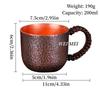 Pure Copper Vintage Coffee Mug,Home 200 ml Woven Handle Cold Drink Cups,Handcrafted Engraving Hammer Texture Tea Cup Drinkware
