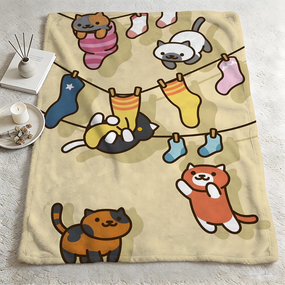game N-Neko Atsume-e Throw Warm Soft Flannel Blanket, Multi-use for Sofa Bed Camping Travel Nap 75cmx90cm
