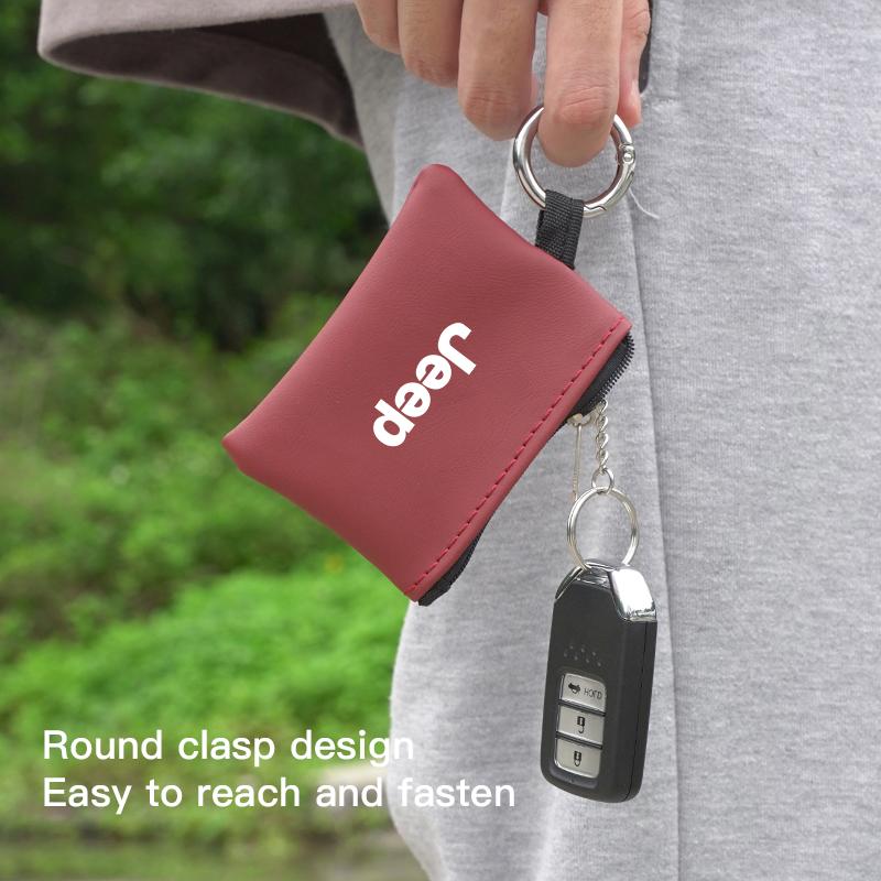 Car Leather Key Bag Coin Wallet Zipper Storage Bag For Jeep Grand Cherokee Wrangler JK Gladiator Compass Renegade Wagoneer Recon ANQ1