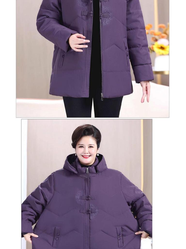 Extra Large Winter Cotton Padded Jacket for Plus Size Women - Warm Quilted Coat for Middle-Aged and Elderly