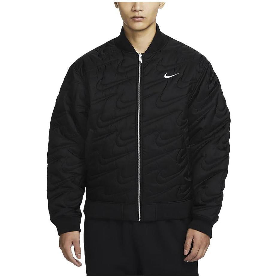 Nike Spor Giyim Swoosh Düz Renk Fermuarlı Günlük Ceket Erkek Ceketler Siyah FV6152-010