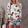Womens Loose Fit Long Sleeve Round Neck T-Shirt With 3D Dinosaur Christmas Tree Print Milk Silk Fabric