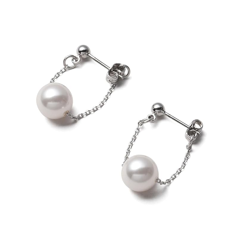 

[VOTRE COUTURE] pearl earrings chain earrings grand premium ladies white silver gold (10mm, white/silver) Brand 3 year warranty
