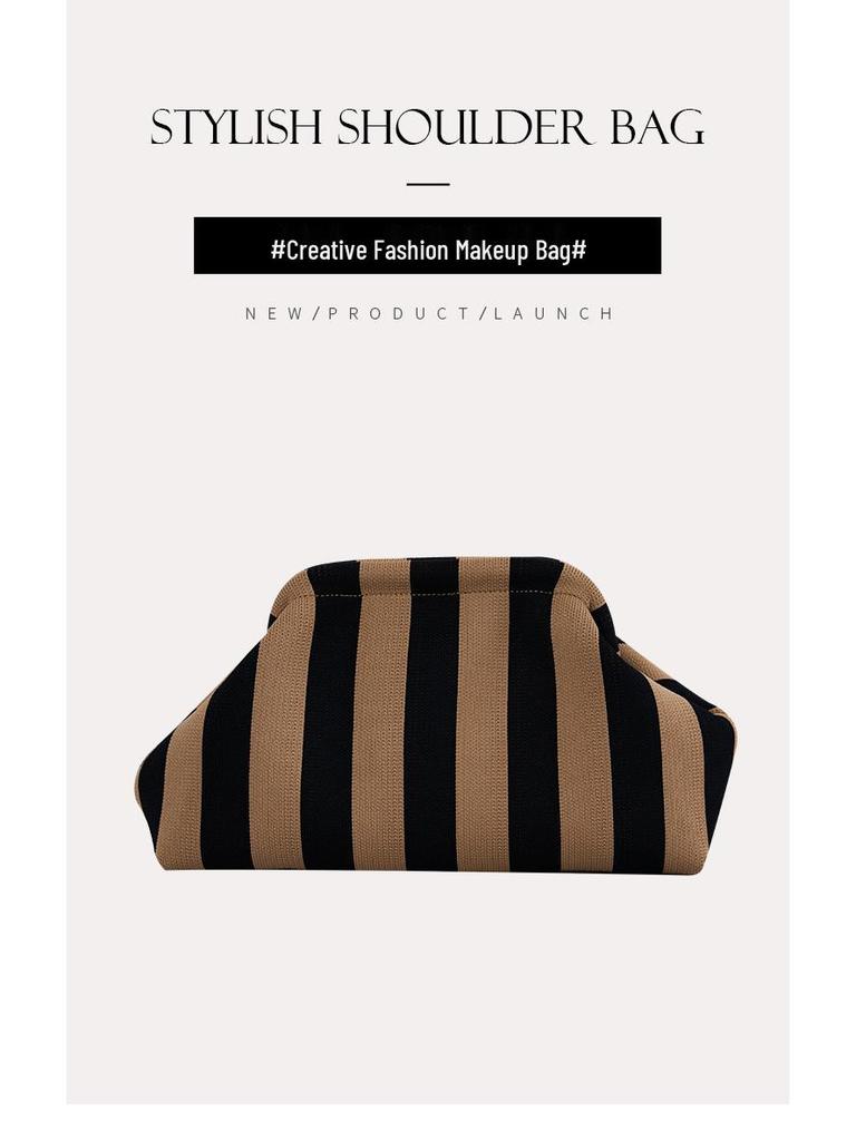 2025 Versatile Striped Knitted Handbag: Cloud Design, Large Capacity, Color Block, Daily Use.