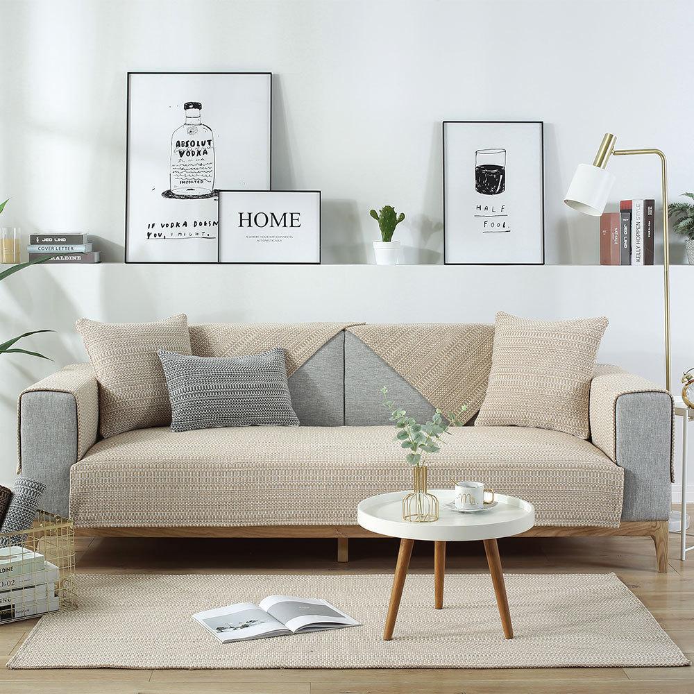 Four Seasons Thickened Cotton Thread Woven Sofa Cushion, Modern Simple Non-Slip Sofa Cushion Towel Full Cover  Direct Sales