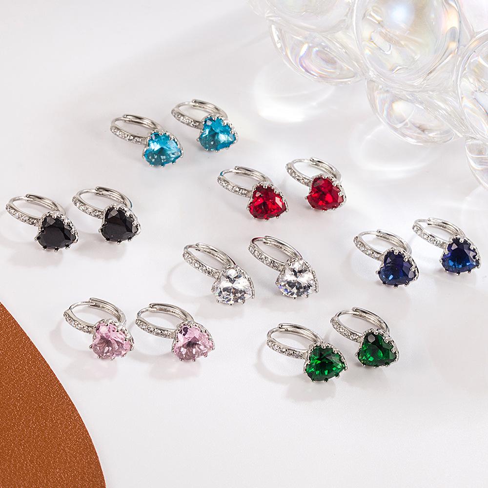 Korean Style Multi-Color Heart Zircon Earrings for Women