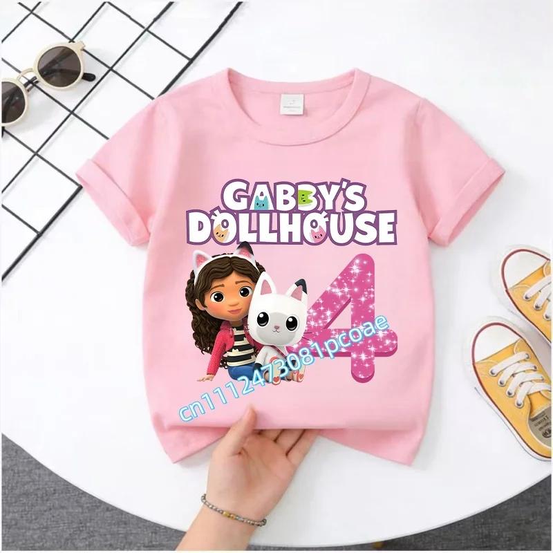 Summer Tshirt Gabby 29 Years Old Childrens Cotton Shortsleeved Sports Shirt for Girls Casual Top with Digital Cartoon Print