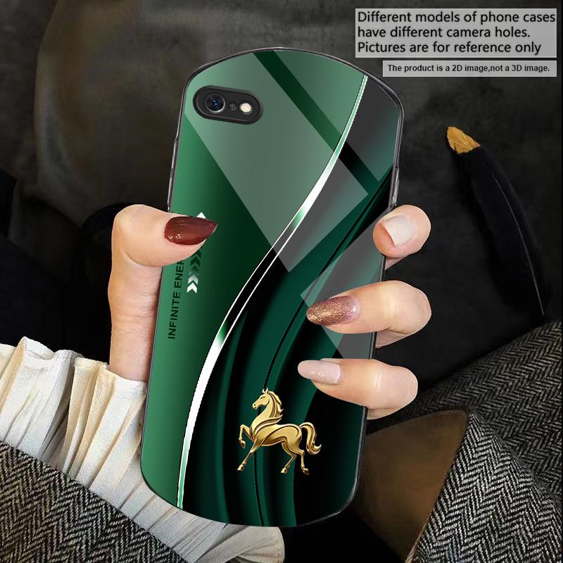 

Золотой скачущий конь Хорошо Для iPhone 17 Air 16 15 14 Pro 13 Plus 12 mini 11 Pro Max XR 7 8 Эллиптический Закаленное Стекло Чехол для Телефона iPhone17 Pro