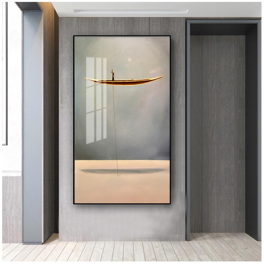 Impressão Arte de Parede Nórdica Imagem Decoração Sala de Estar Barco Dourado Abstrato Pintura em Tela Minimalista Paisagem Obra de Arte Pôster
