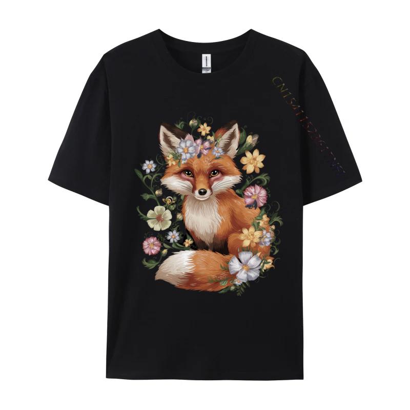 Cute Fox Cottagecore Floral Aesthetic Girls T-Shirts Men T Shirt Funny Vintage Tee Shirt Fast Shipping