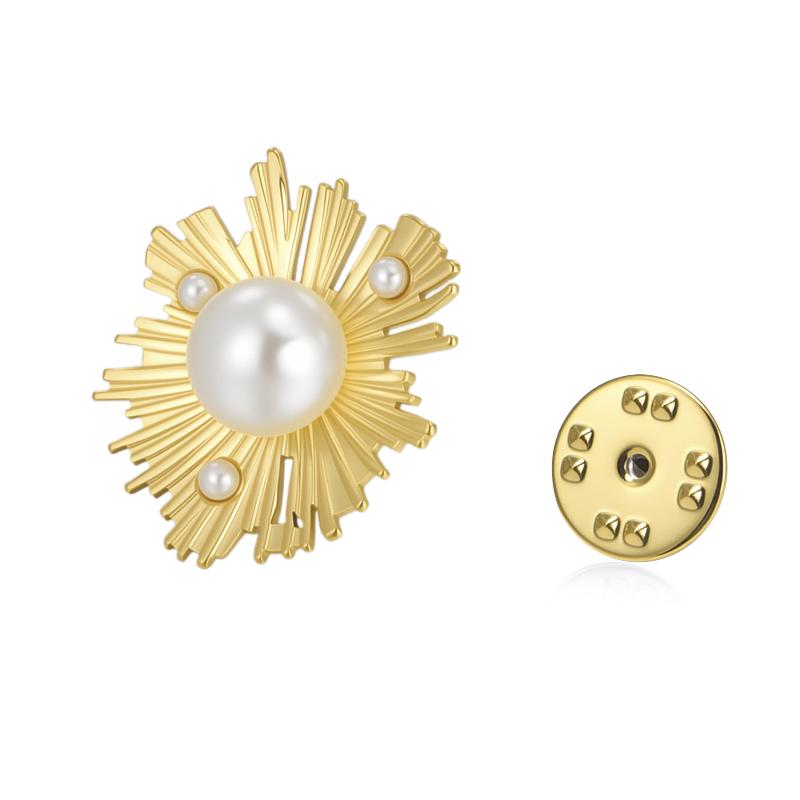 Womens Jewelry Four Petal Flower Brooch French Style Stainless Steel Gold Color Trendy Pin for Wedding Office Gift