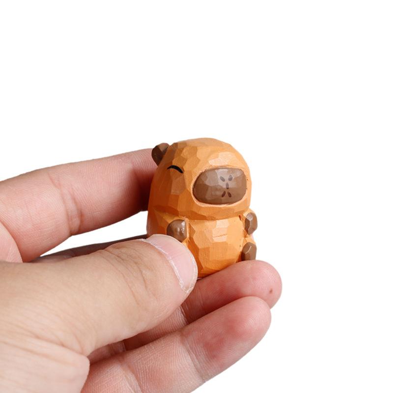 Capibala Cute Animal Small Model Statue Solid Capybara Wood Carving Home Room Office Car Decoration Accessories