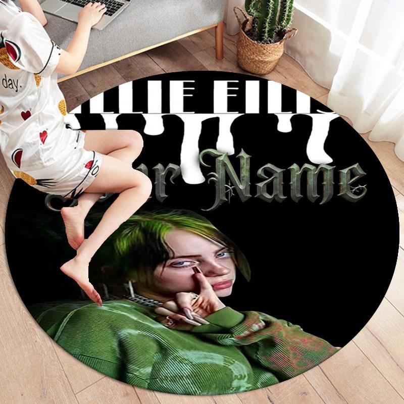 Billie Eilish Custom Name Round Area Rug,Carpet Rug for Living Room Bedroom Sofa Playroom Decor,Non-slip Floor Mat