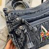Multi-layer Denim Bag Vintage Shoulder Bag Women's Embroidered Crossbody Bag