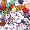 10Pcs 16mm Natural Wooden Beads Colored Butterfly Flower Star Print Spacer Beads For DIY Craft Bracelet Phone Chain Accessories
