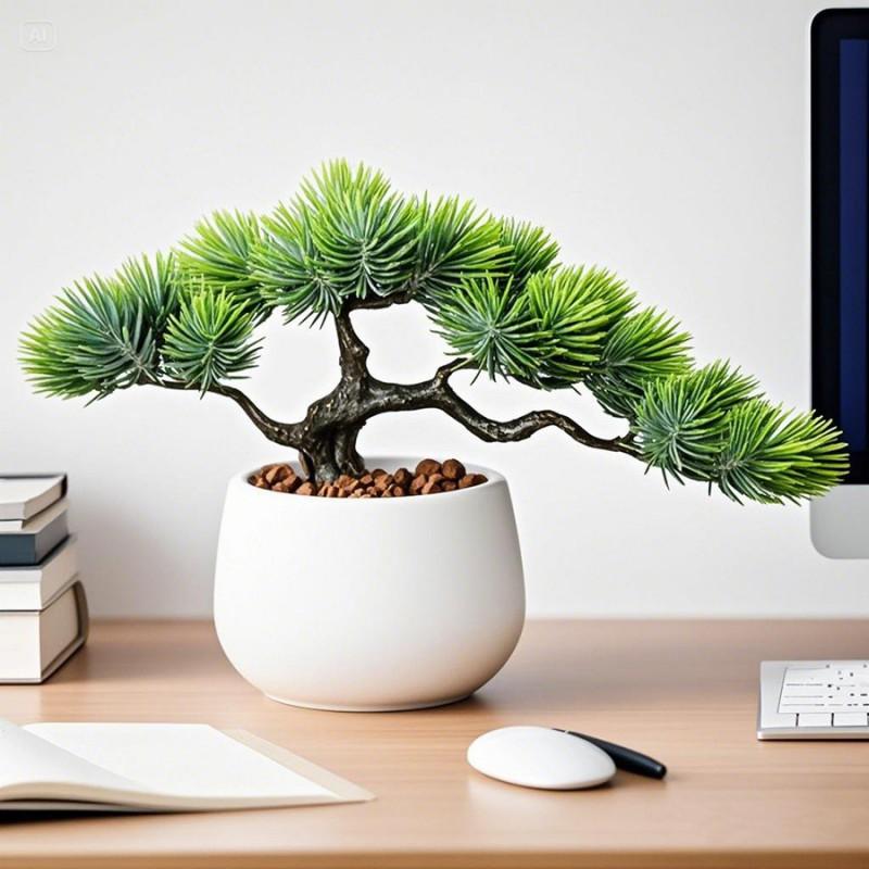 Artificial Pine Plant Bonsai Decor Indoor Desk Home Office Tabletop Decoration Plastic Miniature Greenery